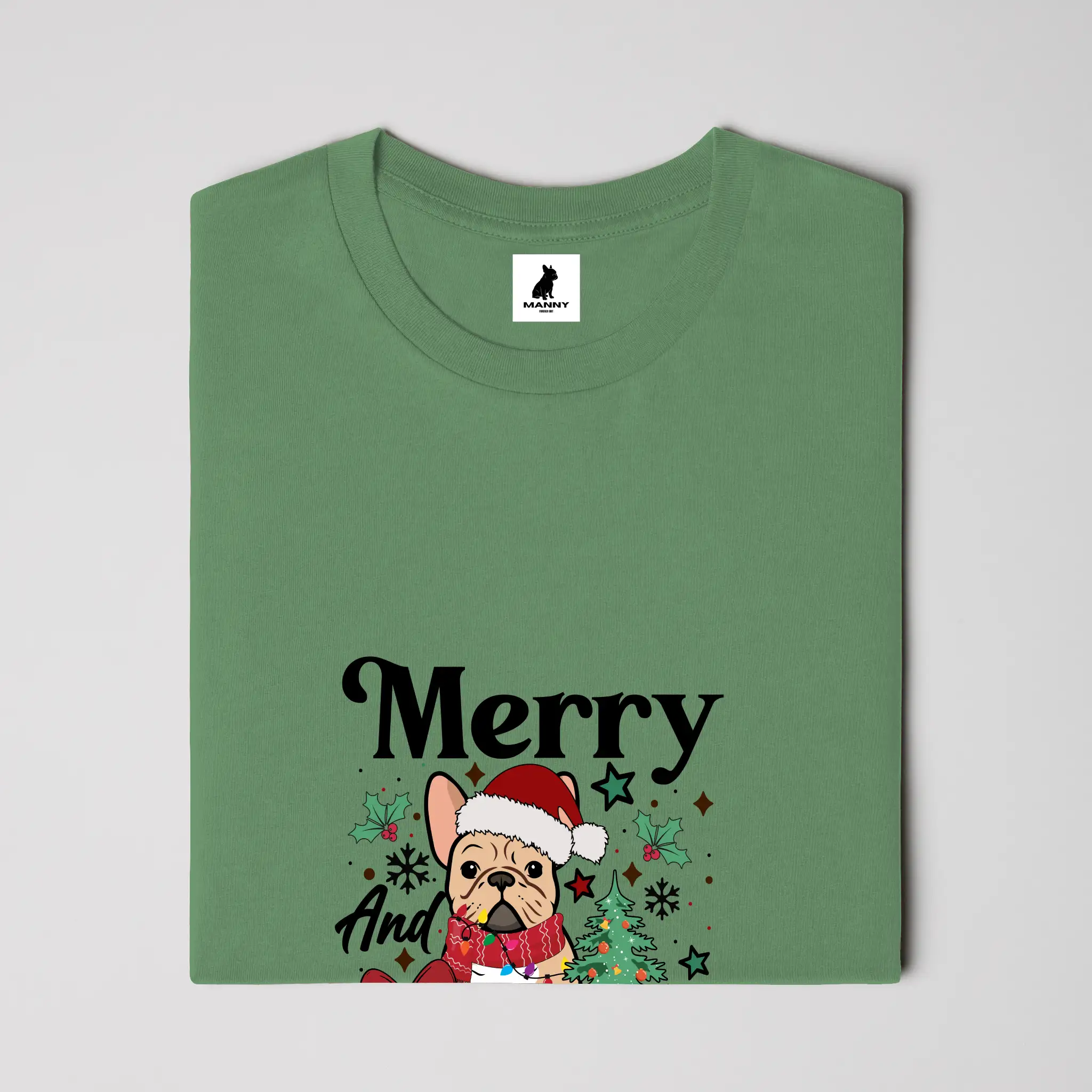 Merry and Bright Frenchie Christmas T Shirt
