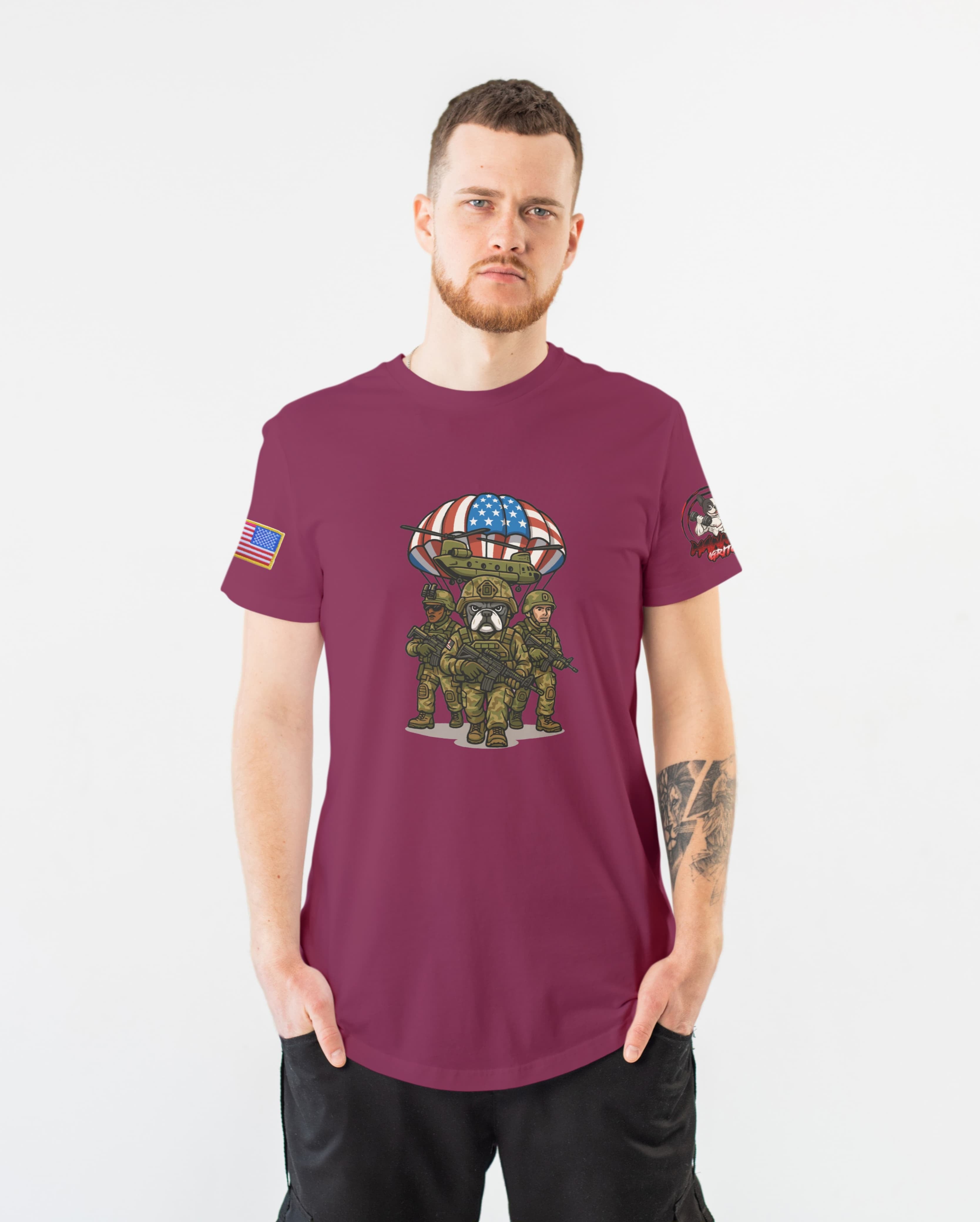Manny's GritGear Airborne Graphic Tee - Premium Veteran Shirt with French Bulldog Design