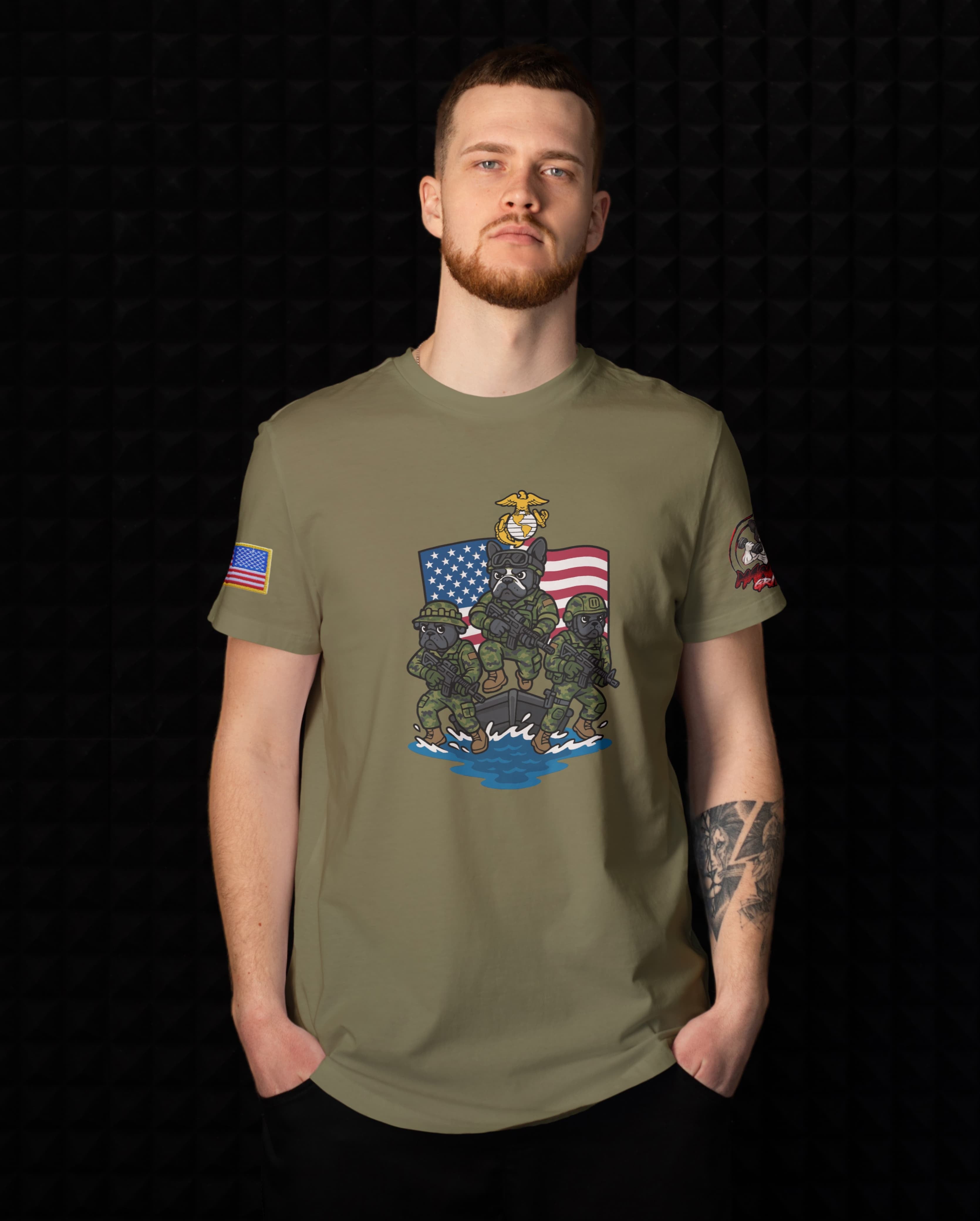 Marine Corps T-Shirt - Bulldog Marine Tee with American Flag | Premium Veteran Apparel